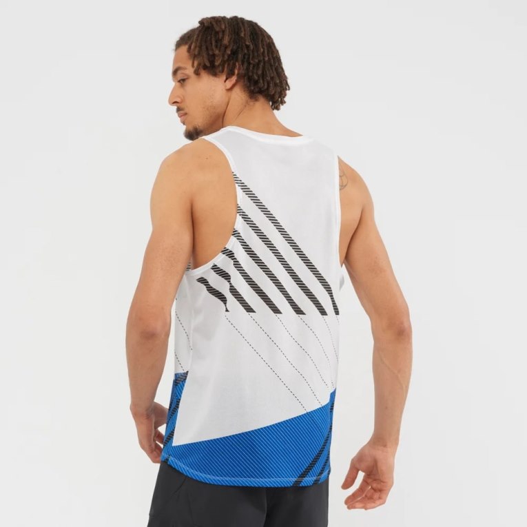 Camisetas Regata Salomon Sense Aero Singlet Masculino Branco Azuis | PT A63057